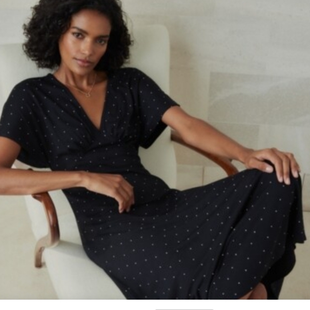 The White Company Black & White V-Neck Flutter Sleeve Jersey Dress Size 8
